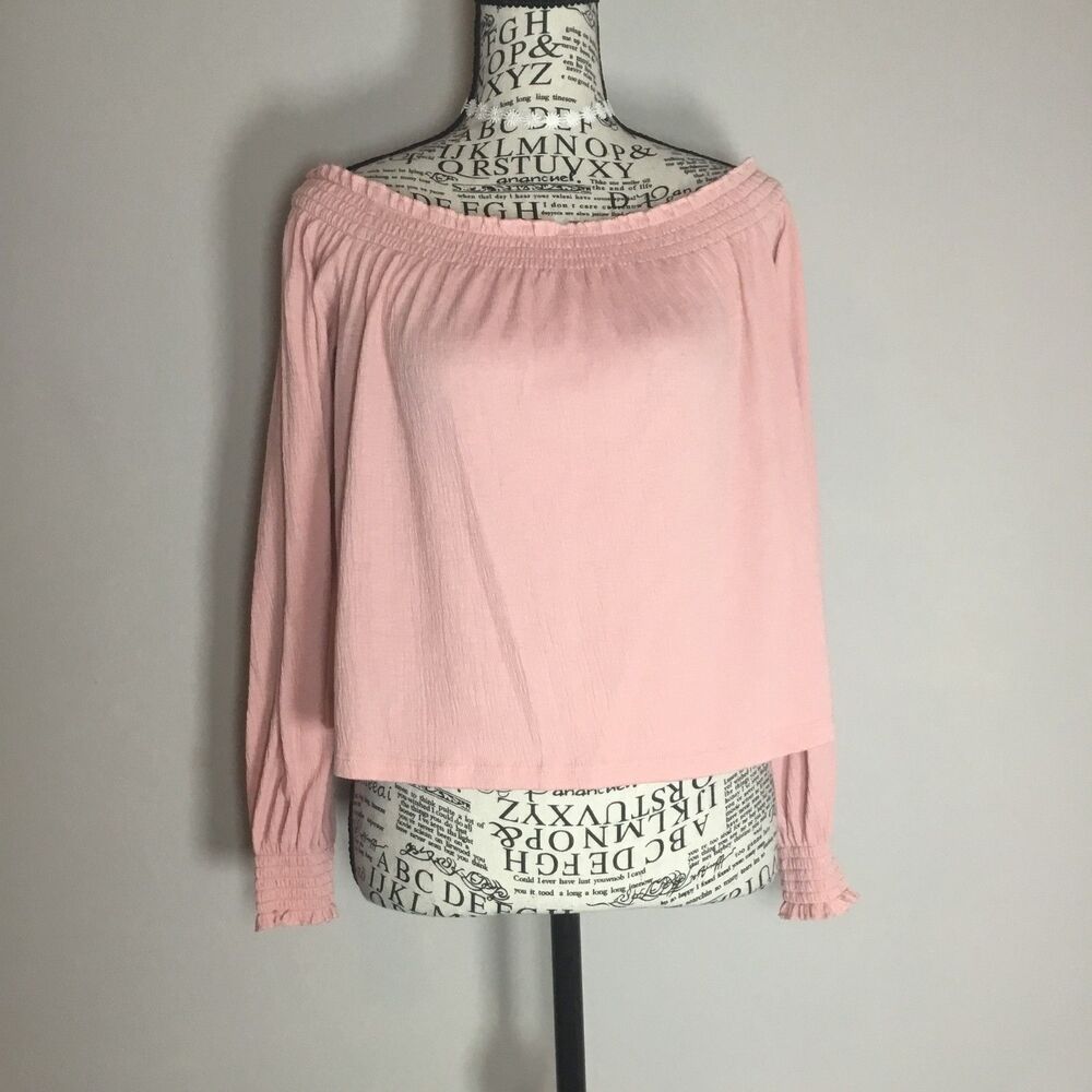 Pink on off shoulder top western fairy wench milkmaid hippie feminine M